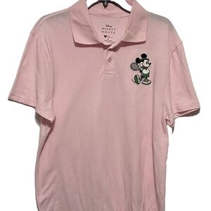 Disney Mickey Mouse Polo Shirt Mens Large Pink Golf Tennis NWT